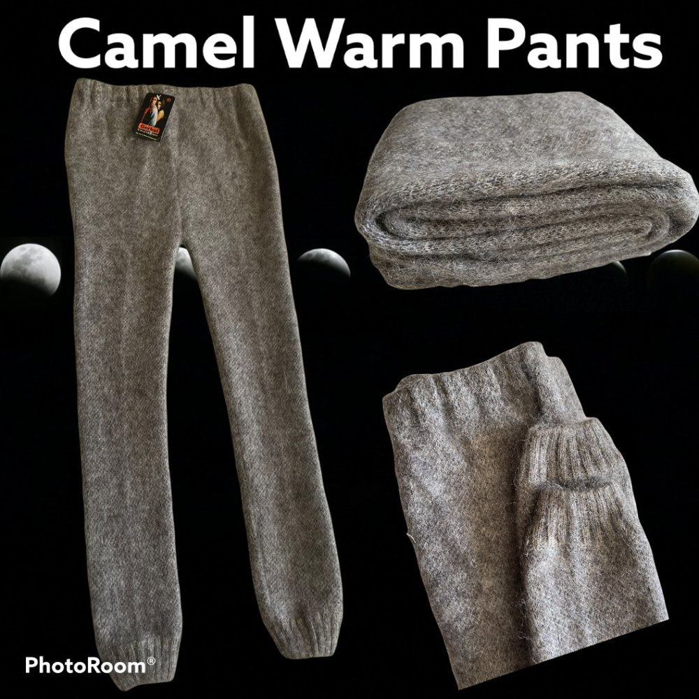 100% Camel Wool Warm Leggings, Grey, XL